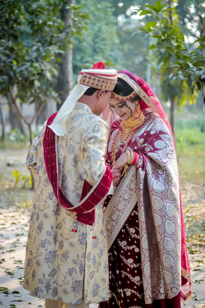 Bride and groom in traditional attire